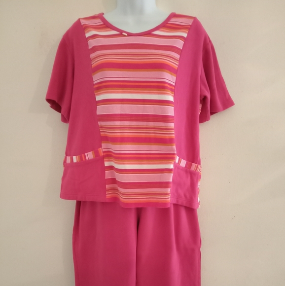 🎁 FREE GIFT INCLUDED 🎁NWOT Cotton Set Pants+Striped Blouse Tee Shirt w/Pockets - Picture 14 of 15